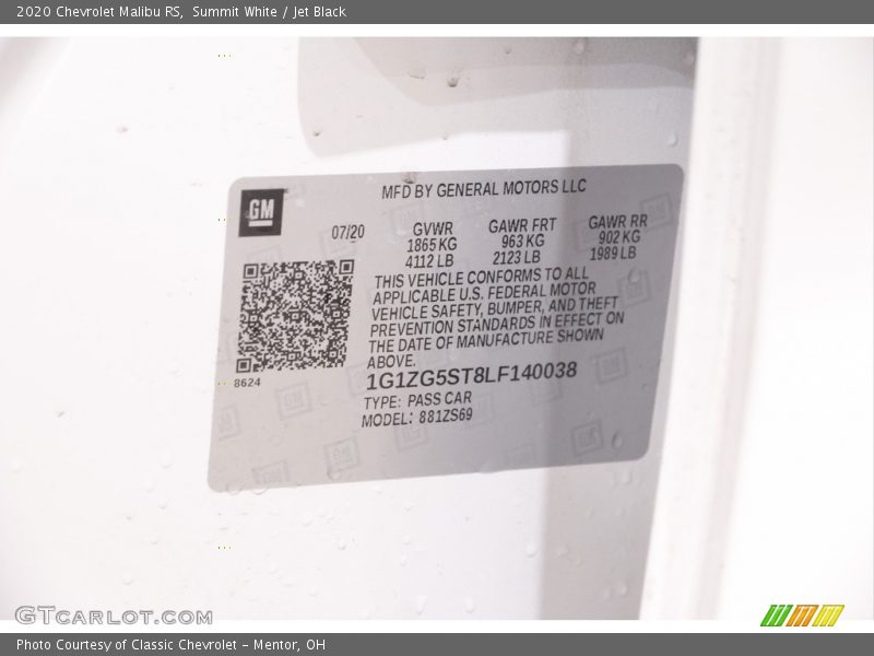 Summit White / Jet Black 2020 Chevrolet Malibu RS