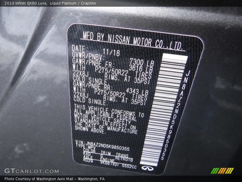 Liquid Platinum / Graphite 2019 Infiniti QX80 Luxe