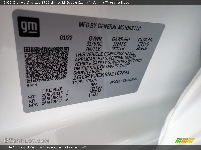 Summit White / Jet Black 2022 Chevrolet Silverado 1500 Limited LT Double Cab 4x4