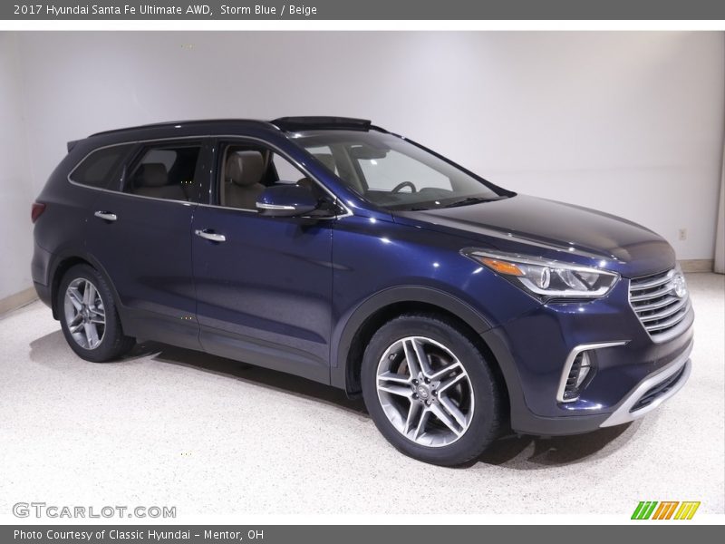 Storm Blue / Beige 2017 Hyundai Santa Fe Ultimate AWD