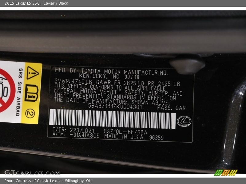 Caviar / Black 2019 Lexus ES 350