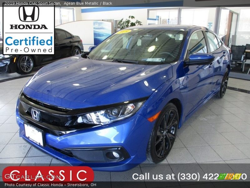 Agean Blue Metallic / Black 2019 Honda Civic Sport Sedan