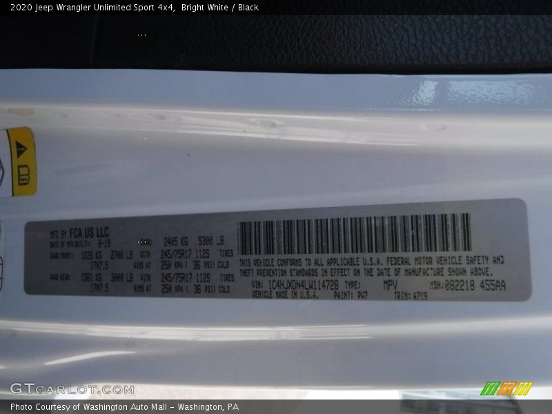 Bright White / Black 2020 Jeep Wrangler Unlimited Sport 4x4