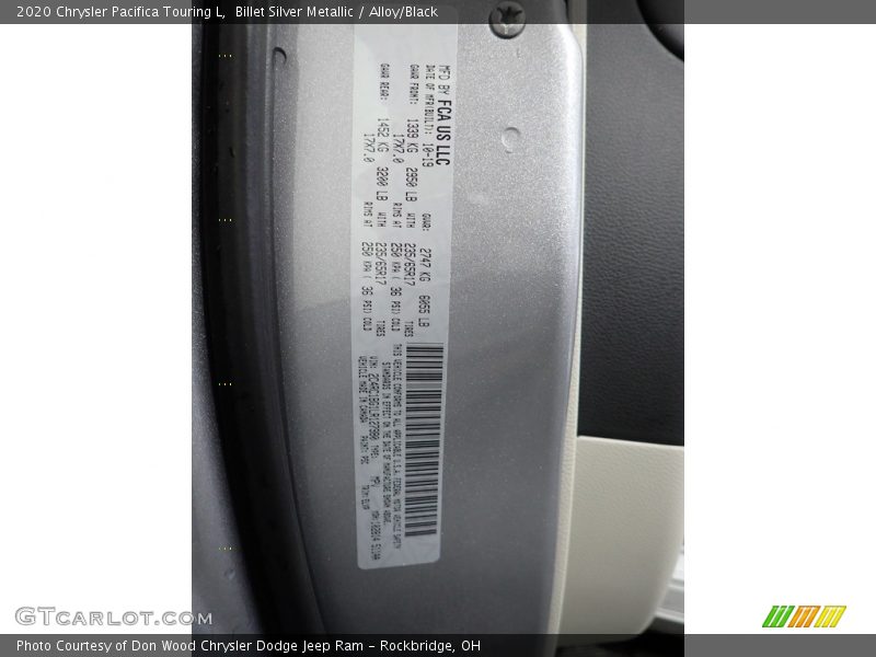 Billet Silver Metallic / Alloy/Black 2020 Chrysler Pacifica Touring L