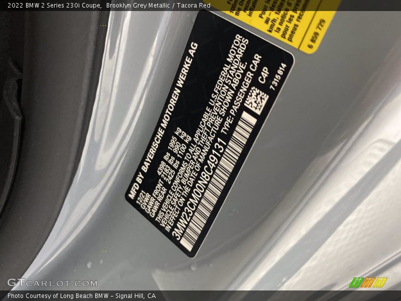 2022 2 Series 230i Coupe Brooklyn Grey Metallic Color Code C4P
