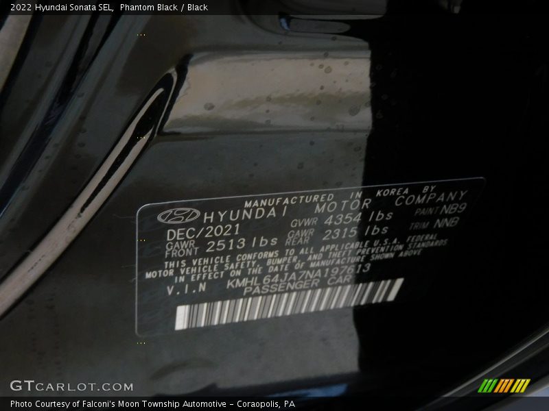 Phantom Black / Black 2022 Hyundai Sonata SEL