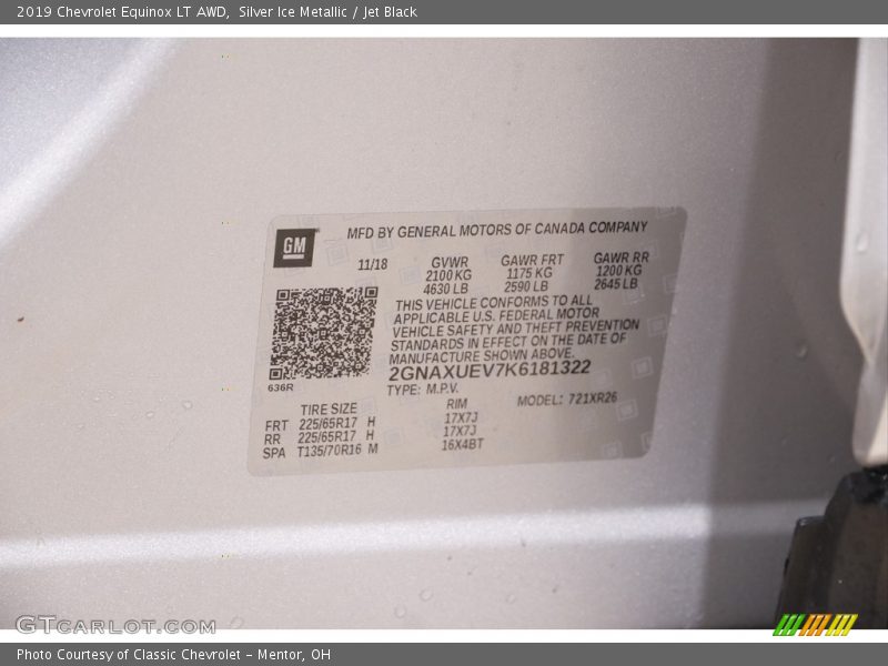 Silver Ice Metallic / Jet Black 2019 Chevrolet Equinox LT AWD