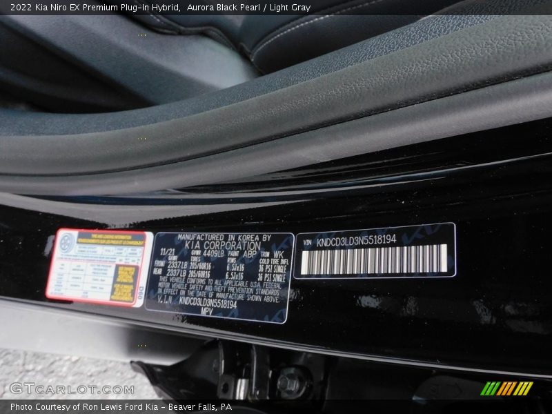 Aurora Black Pearl / Light Gray 2022 Kia Niro EX Premium Plug-In Hybrid