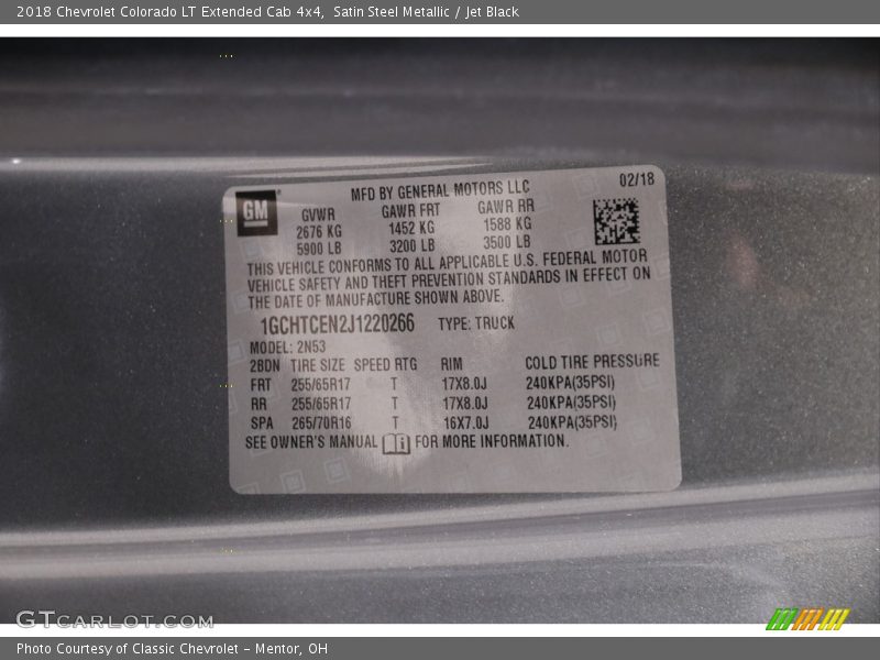 Satin Steel Metallic / Jet Black 2018 Chevrolet Colorado LT Extended Cab 4x4