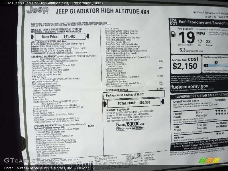 Bright White / Black 2021 Jeep Gladiator High Altitude 4x4