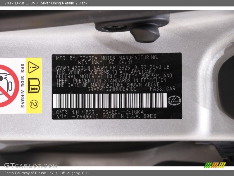 Silver Lining Metallic / Black 2017 Lexus ES 350