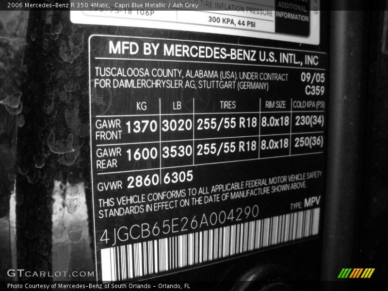 Capri Blue Metallic / Ash Grey 2006 Mercedes-Benz R 350 4Matic