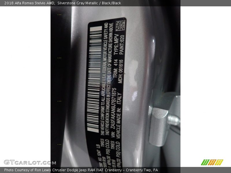 Silverstone Gray Metallic / Black/Black 2018 Alfa Romeo Stelvio AWD