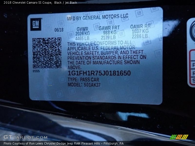 Black / Jet Black 2018 Chevrolet Camaro SS Coupe