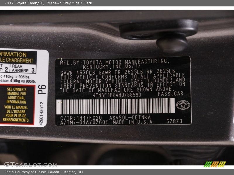 Predawn Gray Mica / Black 2017 Toyota Camry LE