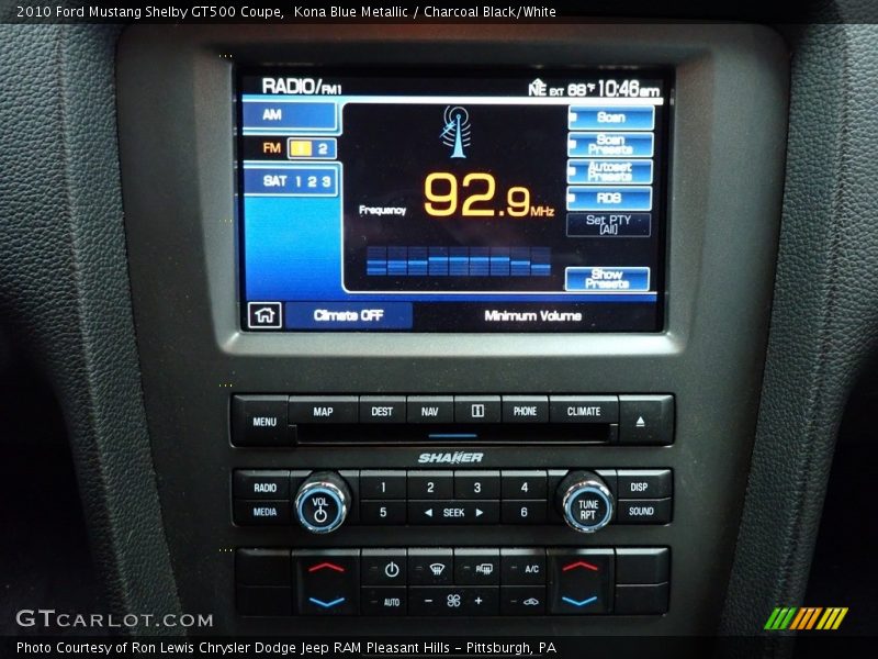 Kona Blue Metallic / Charcoal Black/White 2010 Ford Mustang Shelby GT500 Coupe