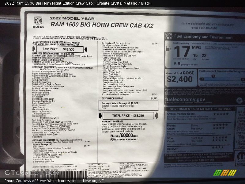 Granite Crystal Metallic / Black 2022 Ram 1500 Big Horn Night Edition Crew Cab