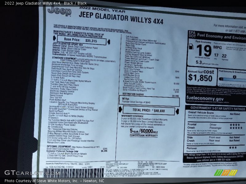 Black / Black 2022 Jeep Gladiator Willys 4x4