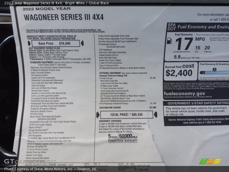 Bright White / Global Black 2022 Jeep Wagoneer Series III 4x4