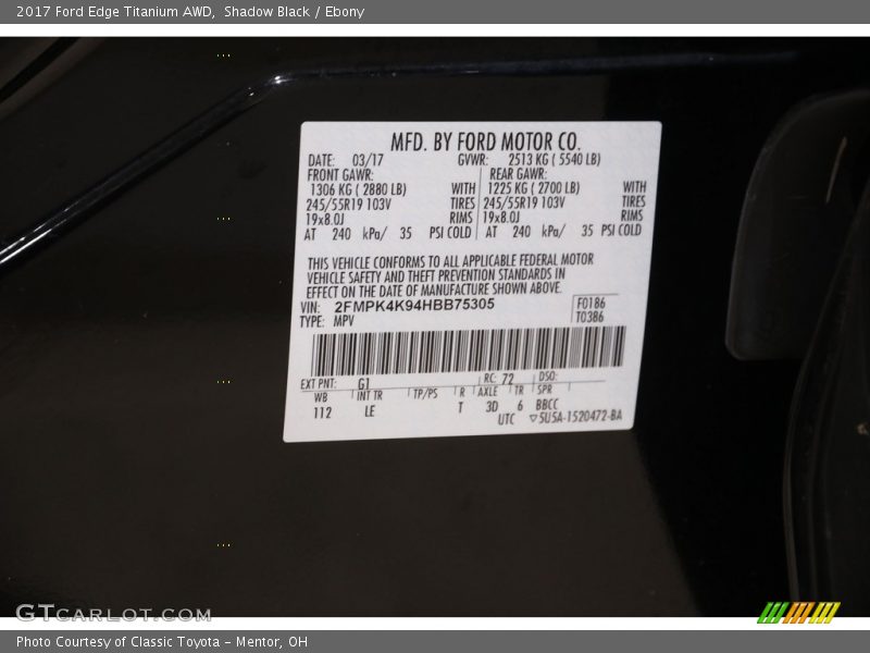 Shadow Black / Ebony 2017 Ford Edge Titanium AWD