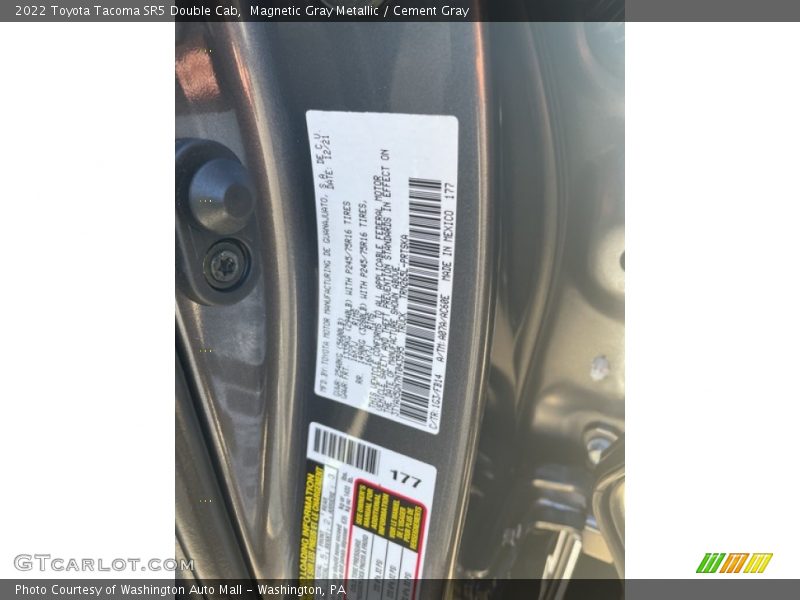 2022 Tacoma SR5 Double Cab Magnetic Gray Metallic Color Code 1G3