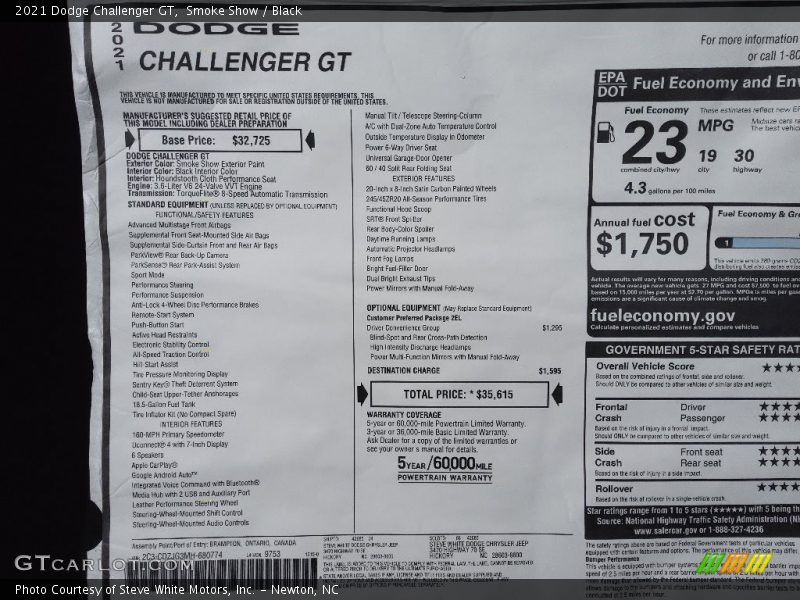  2021 Challenger GT Window Sticker