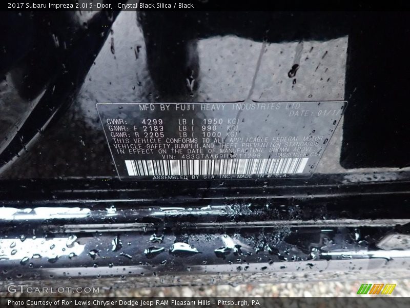 Crystal Black Silica / Black 2017 Subaru Impreza 2.0i 5-Door