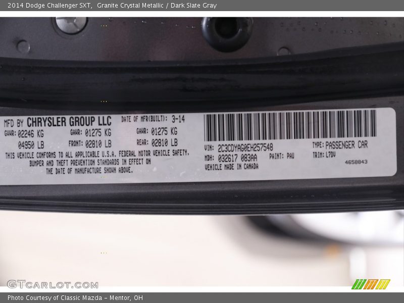 Granite Crystal Metallic / Dark Slate Gray 2014 Dodge Challenger SXT