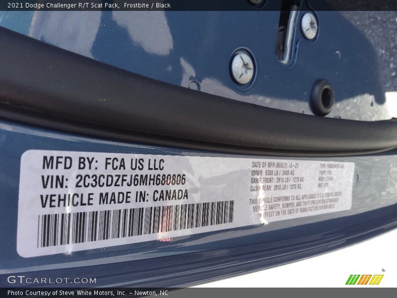 Frostbite / Black 2021 Dodge Challenger R/T Scat Pack