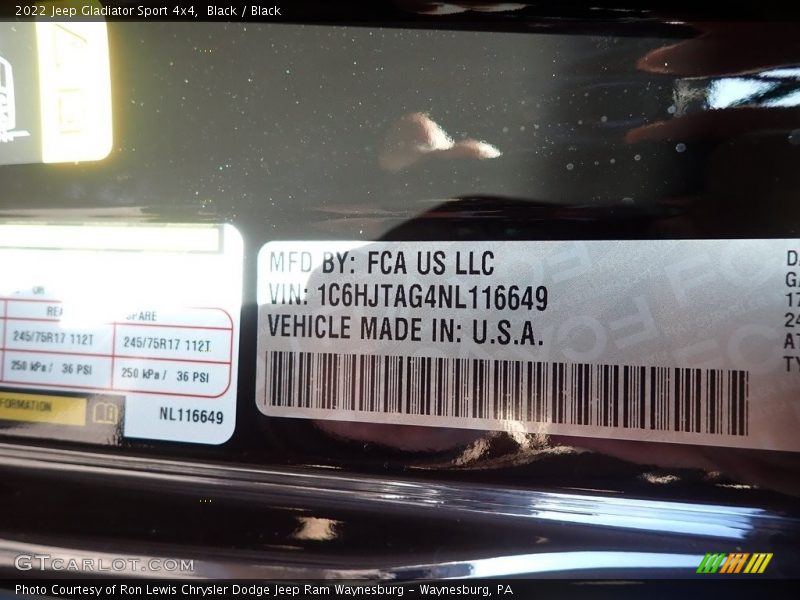 Black / Black 2022 Jeep Gladiator Sport 4x4