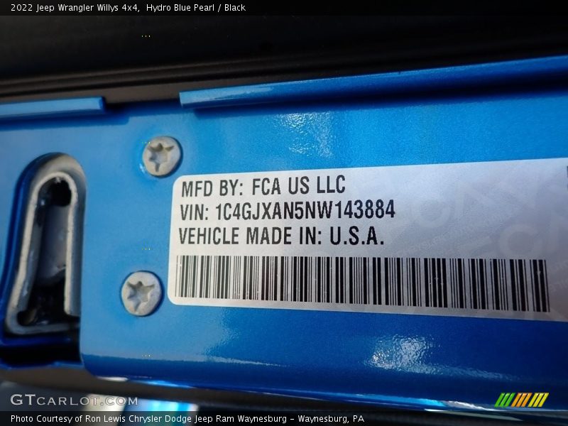 Hydro Blue Pearl / Black 2022 Jeep Wrangler Willys 4x4