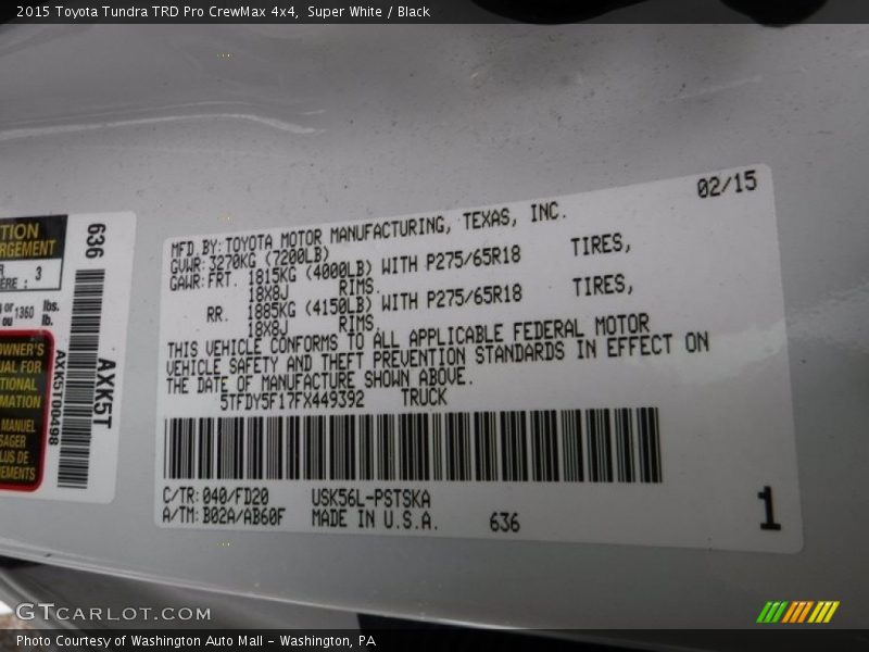 Super White / Black 2015 Toyota Tundra TRD Pro CrewMax 4x4