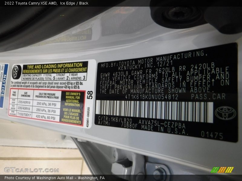 Ice Edge / Black 2022 Toyota Camry XSE AWD