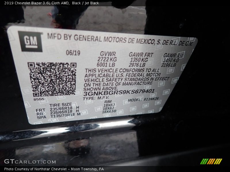 Black / Jet Black 2019 Chevrolet Blazer 3.6L Cloth AWD