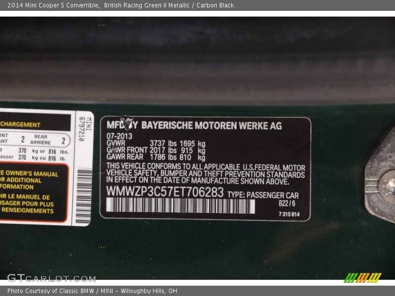 British Racing Green II Metallic / Carbon Black 2014 Mini Cooper S Convertible