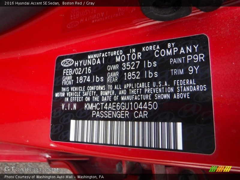 Boston Red / Gray 2016 Hyundai Accent SE Sedan
