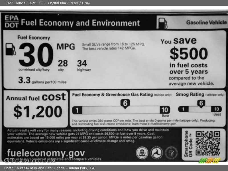 Crystal Black Pearl / Gray 2022 Honda CR-V EX-L
