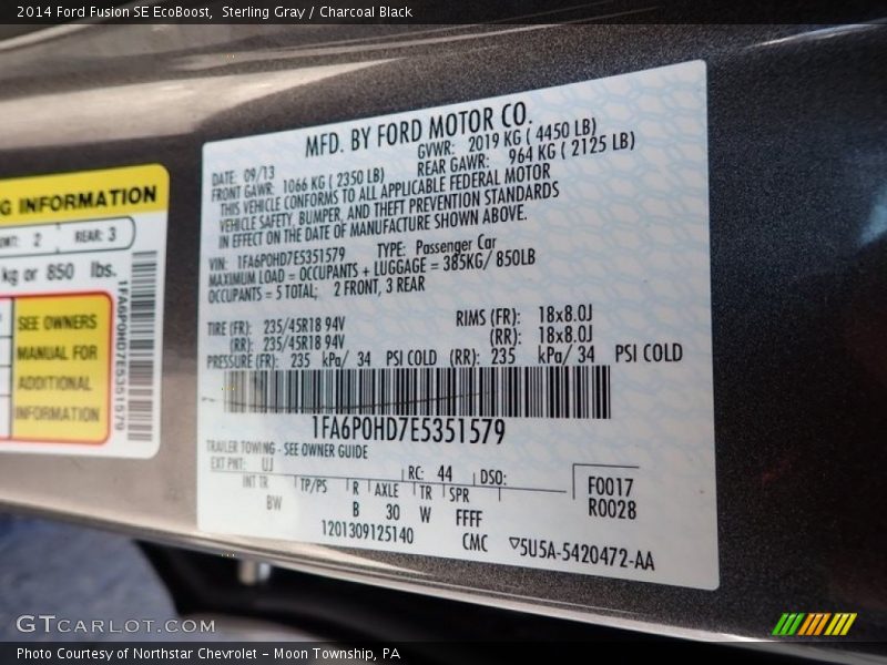 Sterling Gray / Charcoal Black 2014 Ford Fusion SE EcoBoost