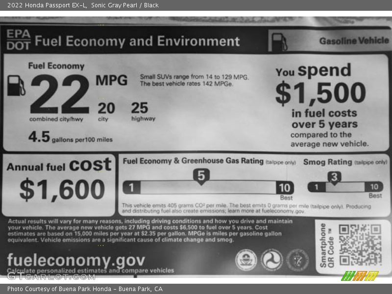 Info Tag of 2022 Passport EX-L