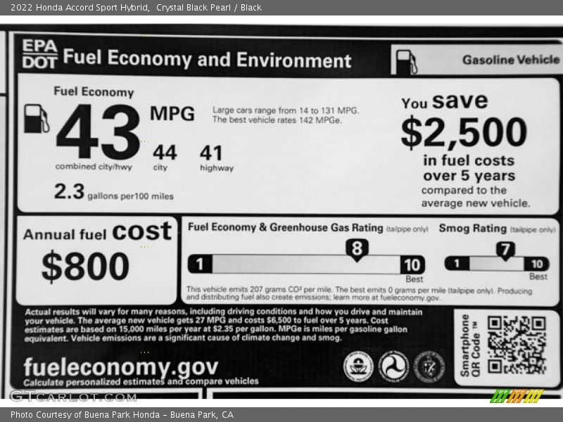 Crystal Black Pearl / Black 2022 Honda Accord Sport Hybrid