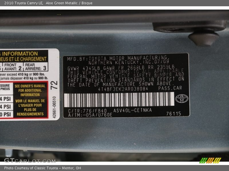 Aloe Green Metallic / Bisque 2010 Toyota Camry LE