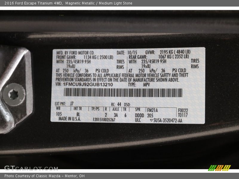Magnetic Metallic / Medium Light Stone 2016 Ford Escape Titanium 4WD