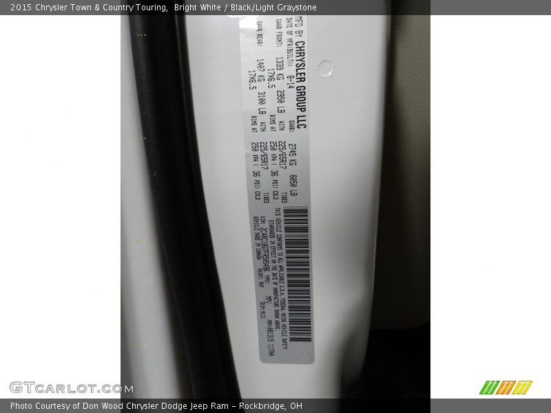Bright White / Black/Light Graystone 2015 Chrysler Town & Country Touring