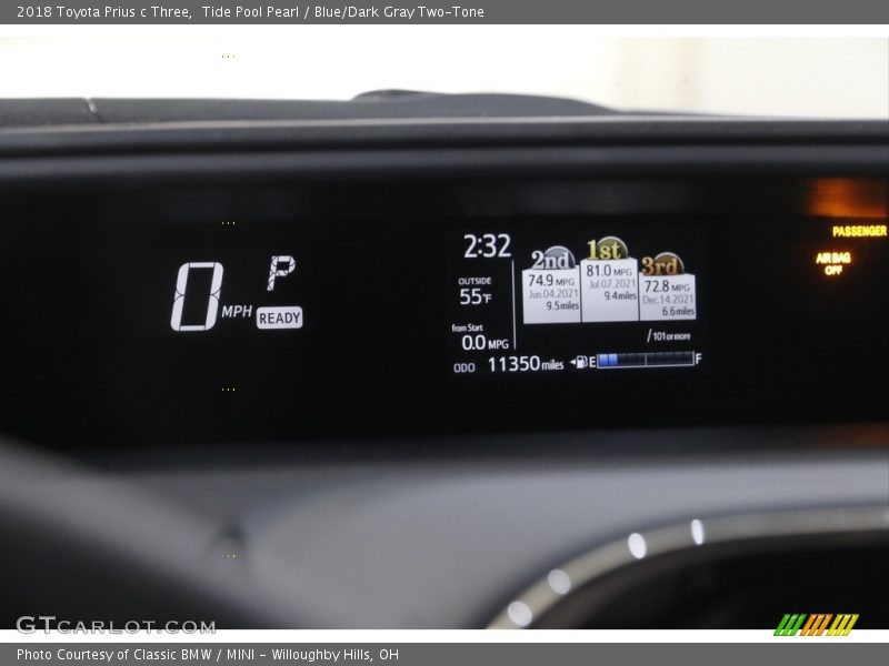 Tide Pool Pearl / Blue/Dark Gray Two-Tone 2018 Toyota Prius c Three