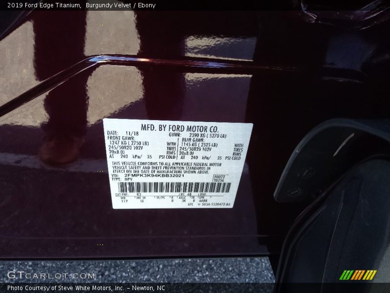 Burgundy Velvet / Ebony 2019 Ford Edge Titanium