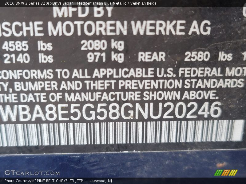 Mediterranean Blue Metallic / Venetian Beige 2016 BMW 3 Series 320i xDrive Sedan