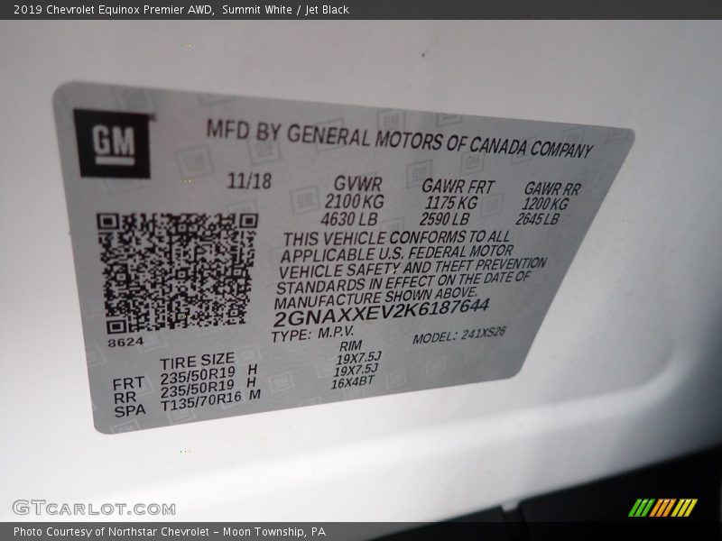 Summit White / Jet Black 2019 Chevrolet Equinox Premier AWD