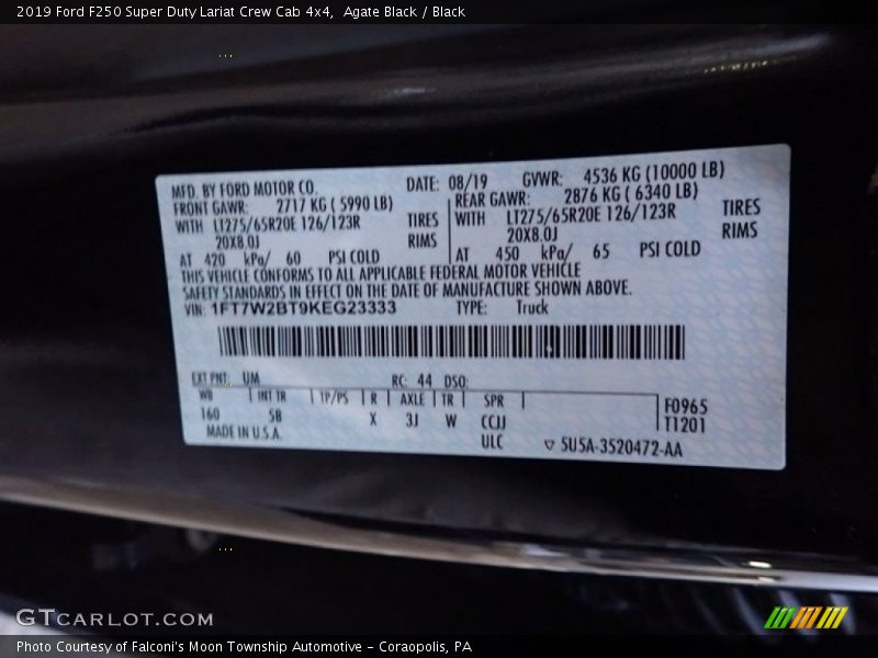 Agate Black / Black 2019 Ford F250 Super Duty Lariat Crew Cab 4x4
