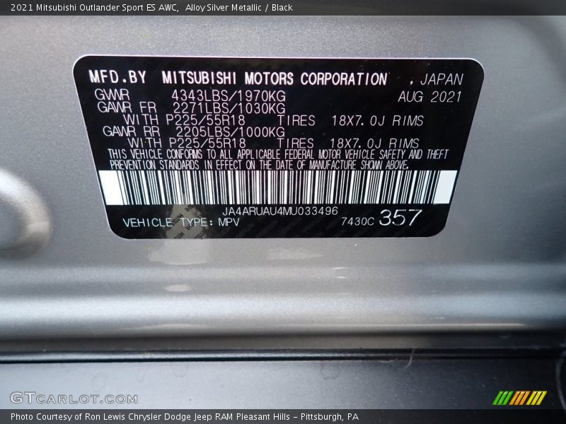 Alloy Silver Metallic / Black 2021 Mitsubishi Outlander Sport ES AWC