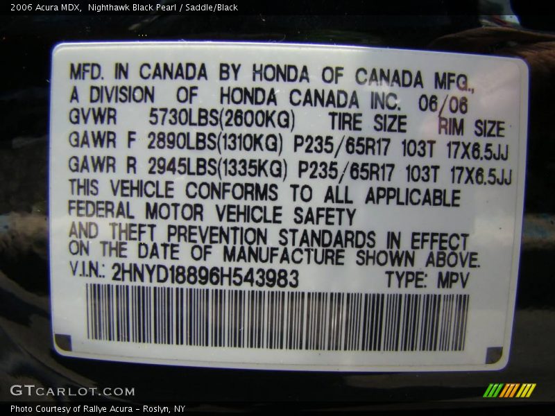 Nighthawk Black Pearl / Saddle/Black 2006 Acura MDX